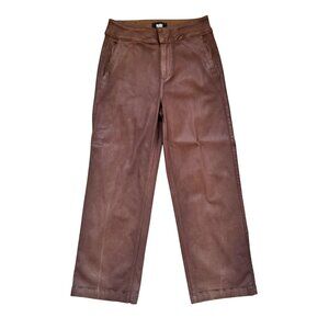 Paige Nellie Brown Wide-Leg Trousers Womens Size 30 Mid-Rise Rayon Blend